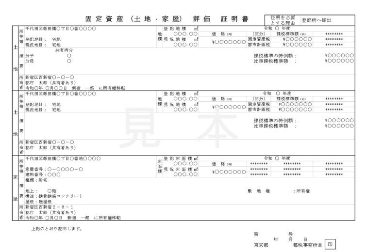 固定資産税評価証明書見本